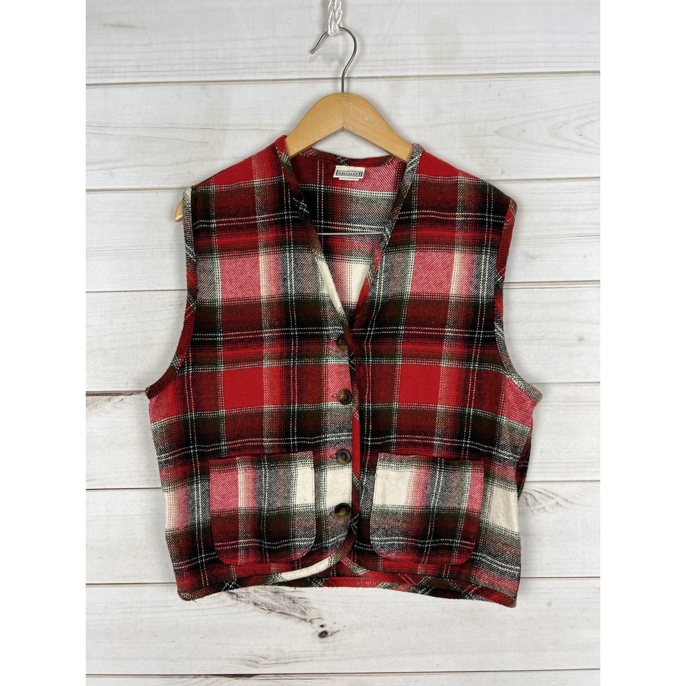 SKOOZI Sweater Vest Womens Medium Red Plaid Flannel Wool Blend Button Pockets